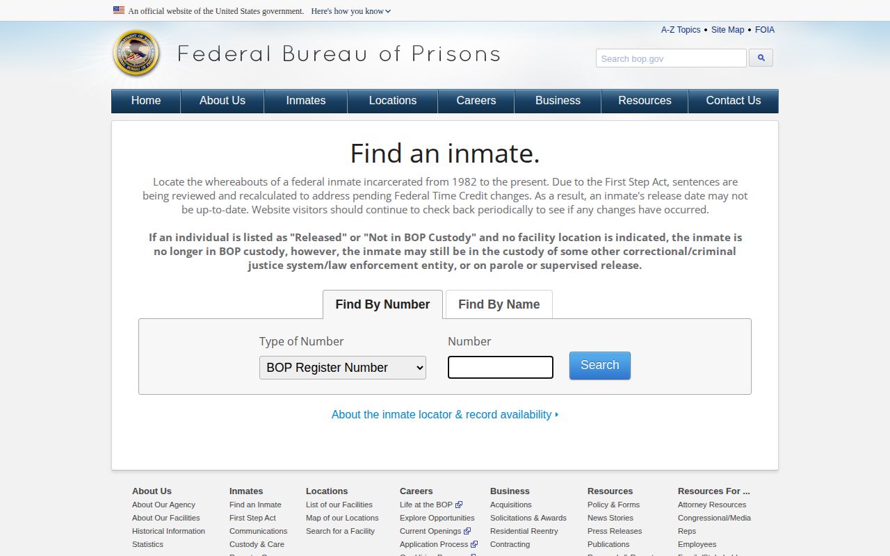 Federal BOP lookup for a Rice County released inmate