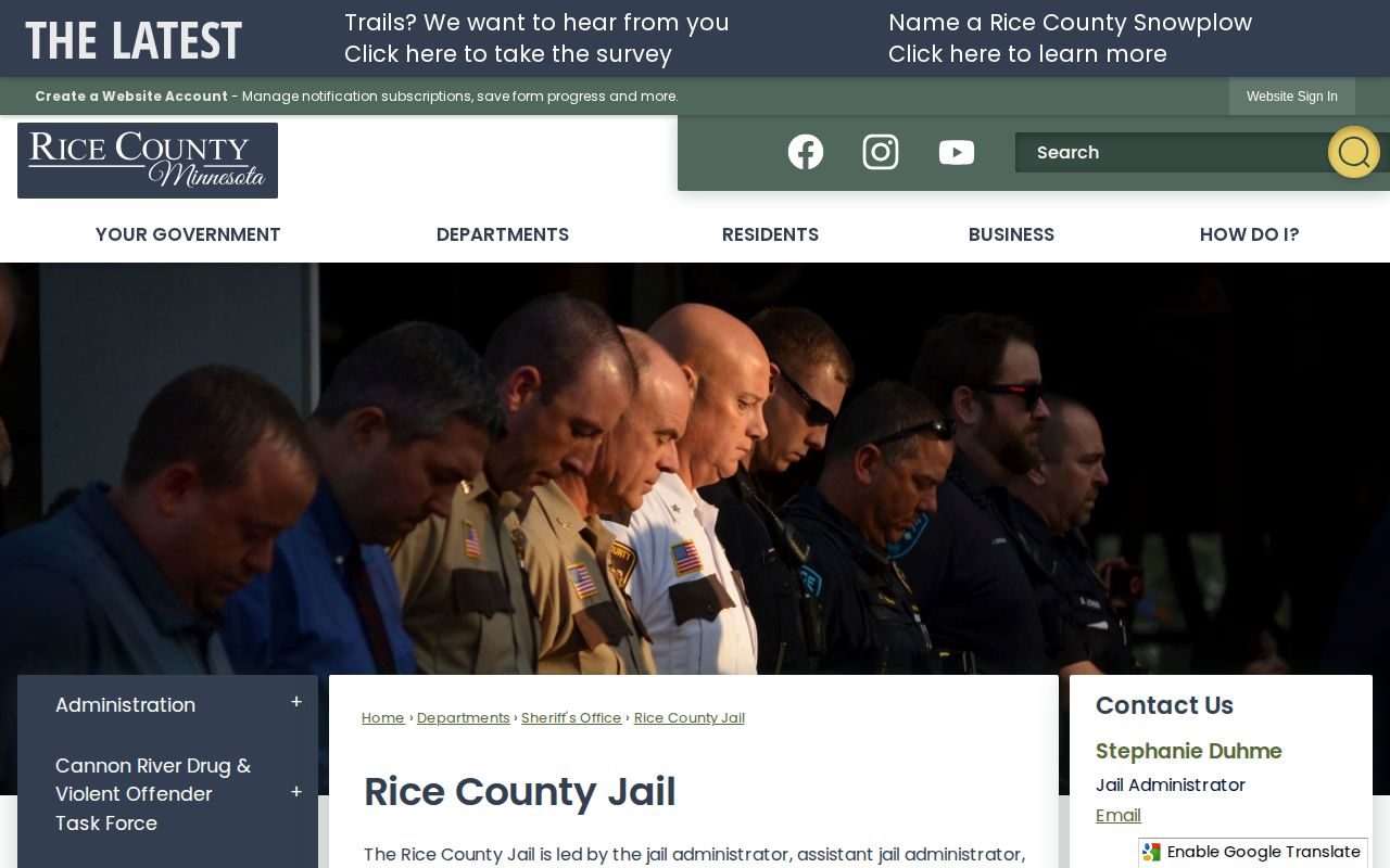 Rice County Jail release search source and current roster link
