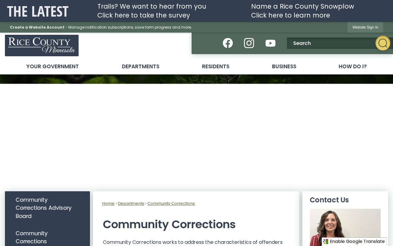 Rice County parole and probation Community Corrections office page